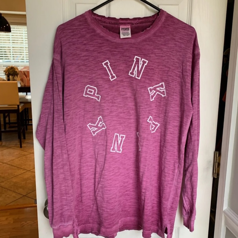 PINK Long sleeve distressed T-shirt